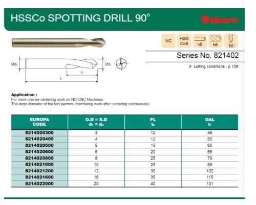 מקדחה נקודתית 4 מ"מ HSSCo8 90 מעלות NC